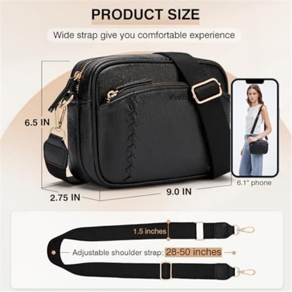 Crossbody Bags Women Soft Vegan Leather Shoulder Handbags 9 x 2.76 x 6.5 inches - Picture 2 of 6